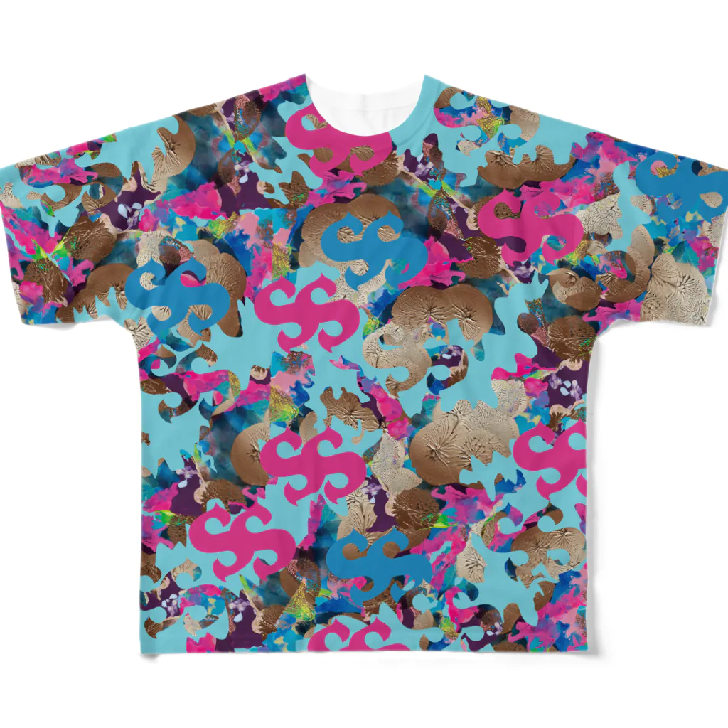 フルスキャ。のカムフラジャパニーズ風味SSロゴ★BLUE All-Over Print T-Shirt