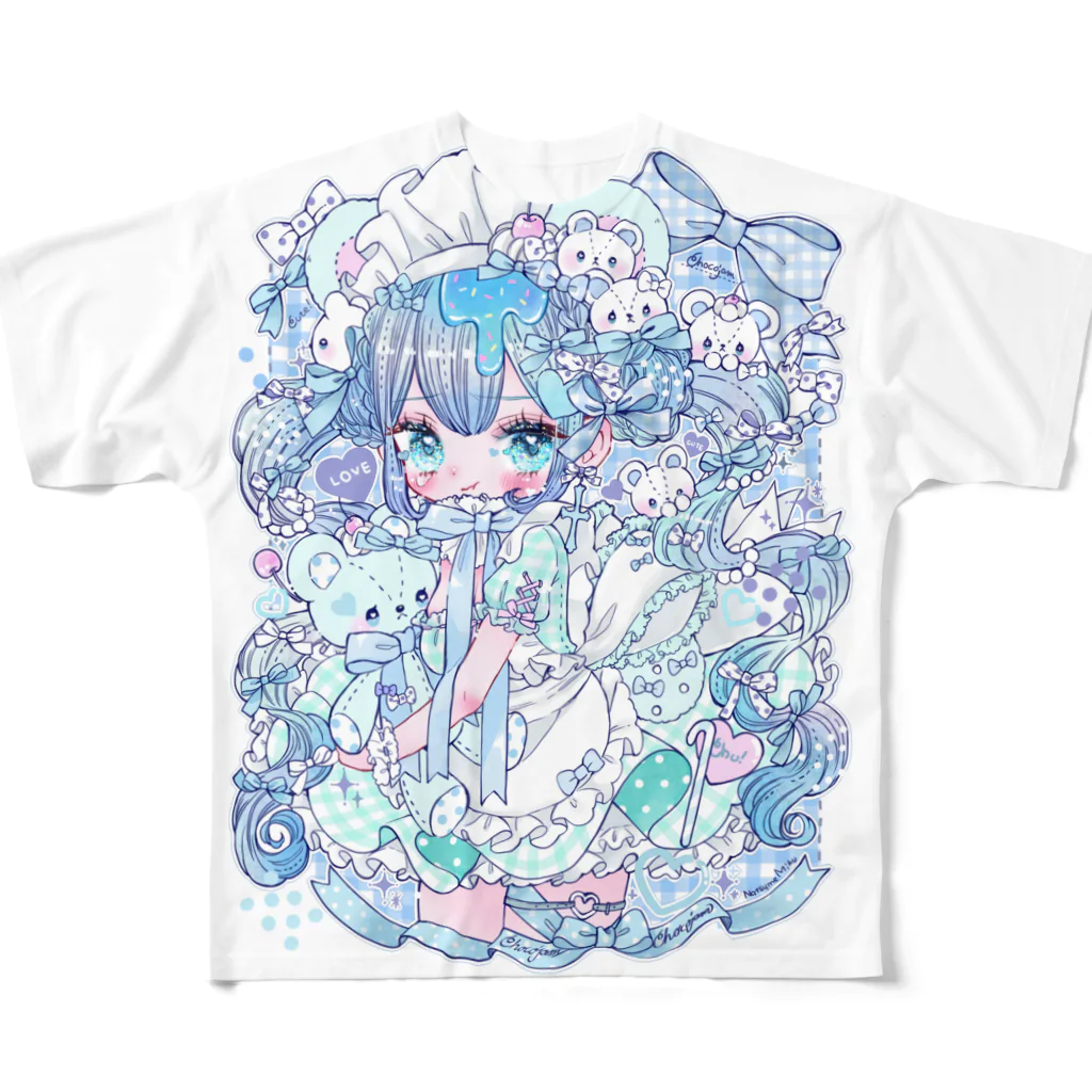 なつめみく♡イラストレーターのくまメイド フルグラフィックTシャツ