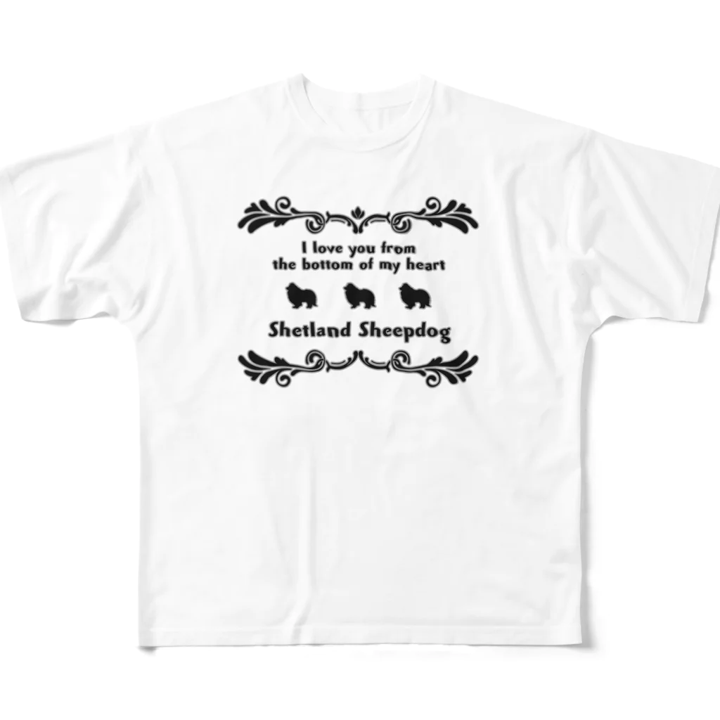 onehappinessのシェルティ　wing　onehappiness フルグラフィックTシャツ