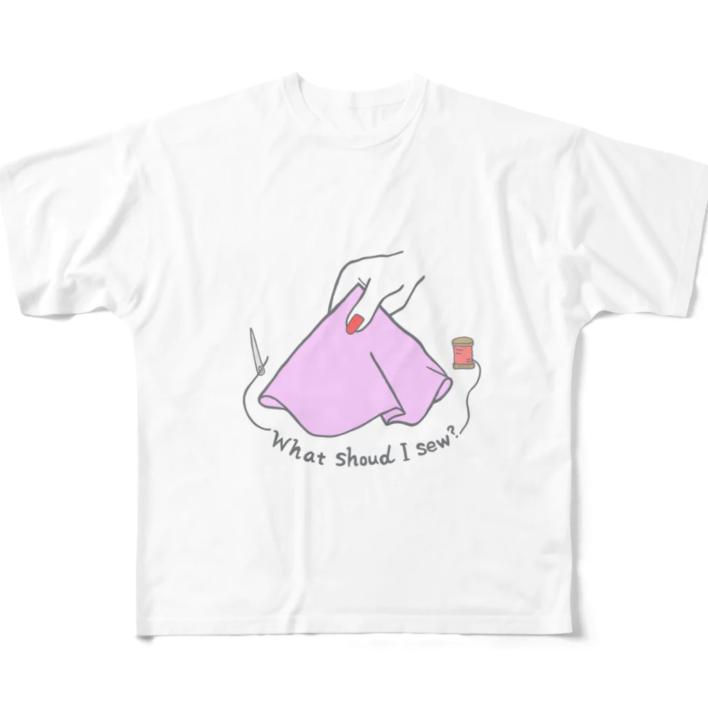 生地屋の嫁＊チャムのヒミツのアトリエのWhat should I sew?-Pink- フルグラフィックTシャツ