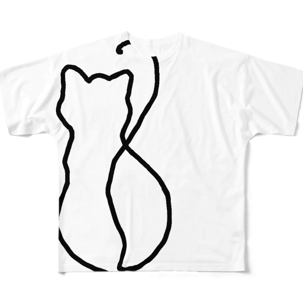 【KOTCH】 Tシャツショップの猫　ライン フルグラフィックTシャツ