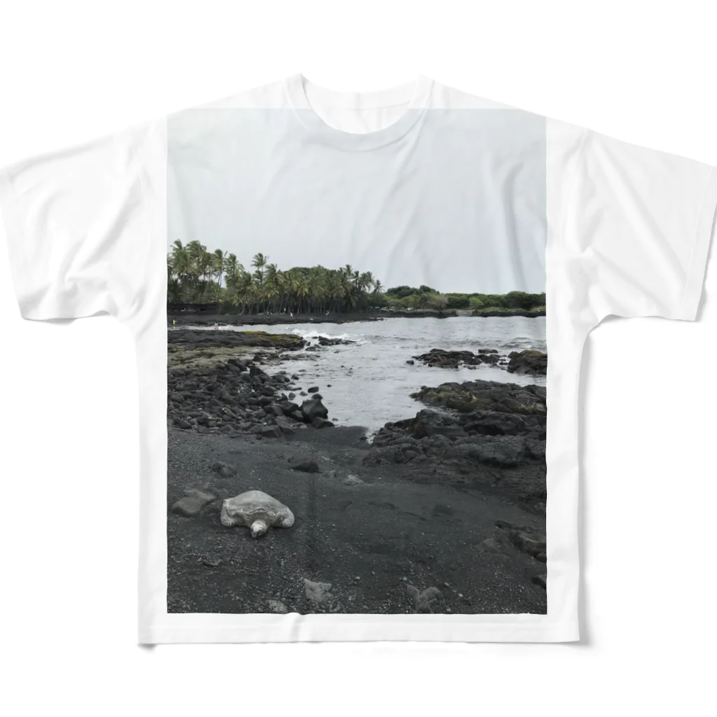 みちゅぱのハワイ島 ブラックビーチとウミガメ フルグラフィックTシャツ