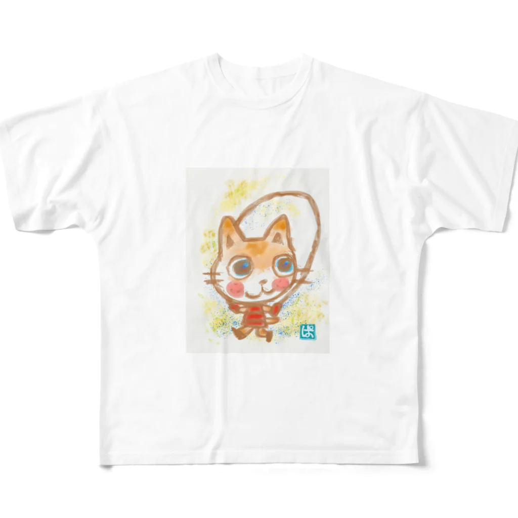 parsleycoのなわとびする猫 フルグラフィックTシャツ