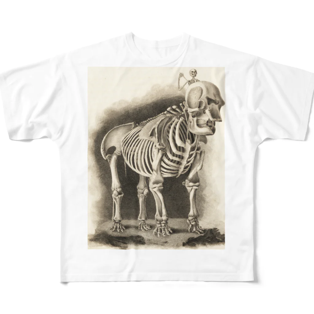 J. Jeffery Print Galleryの銅版画による人体骸骨 フルグラフィックTシャツ