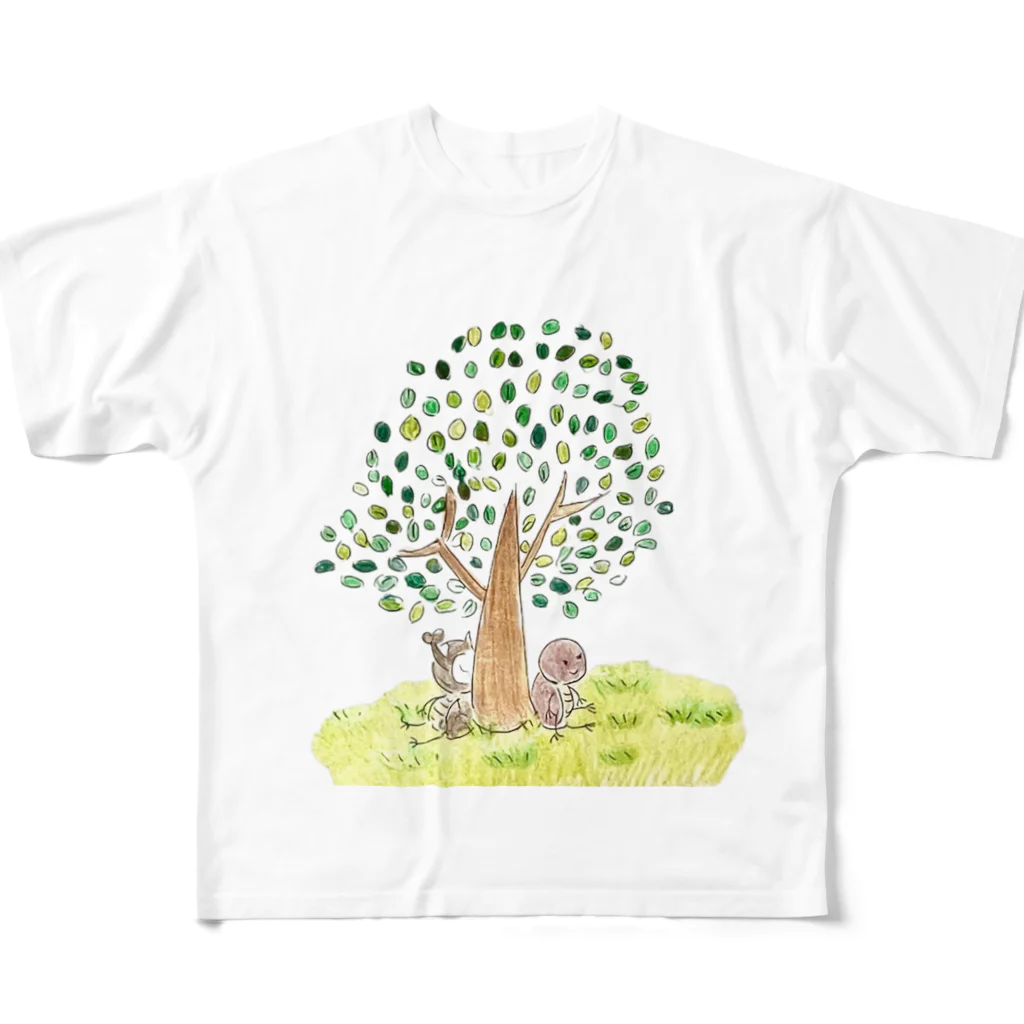 若ちゃんショップのカブ君とカブミちゃん木の下で…（背景なし） フルグラフィックTシャツ