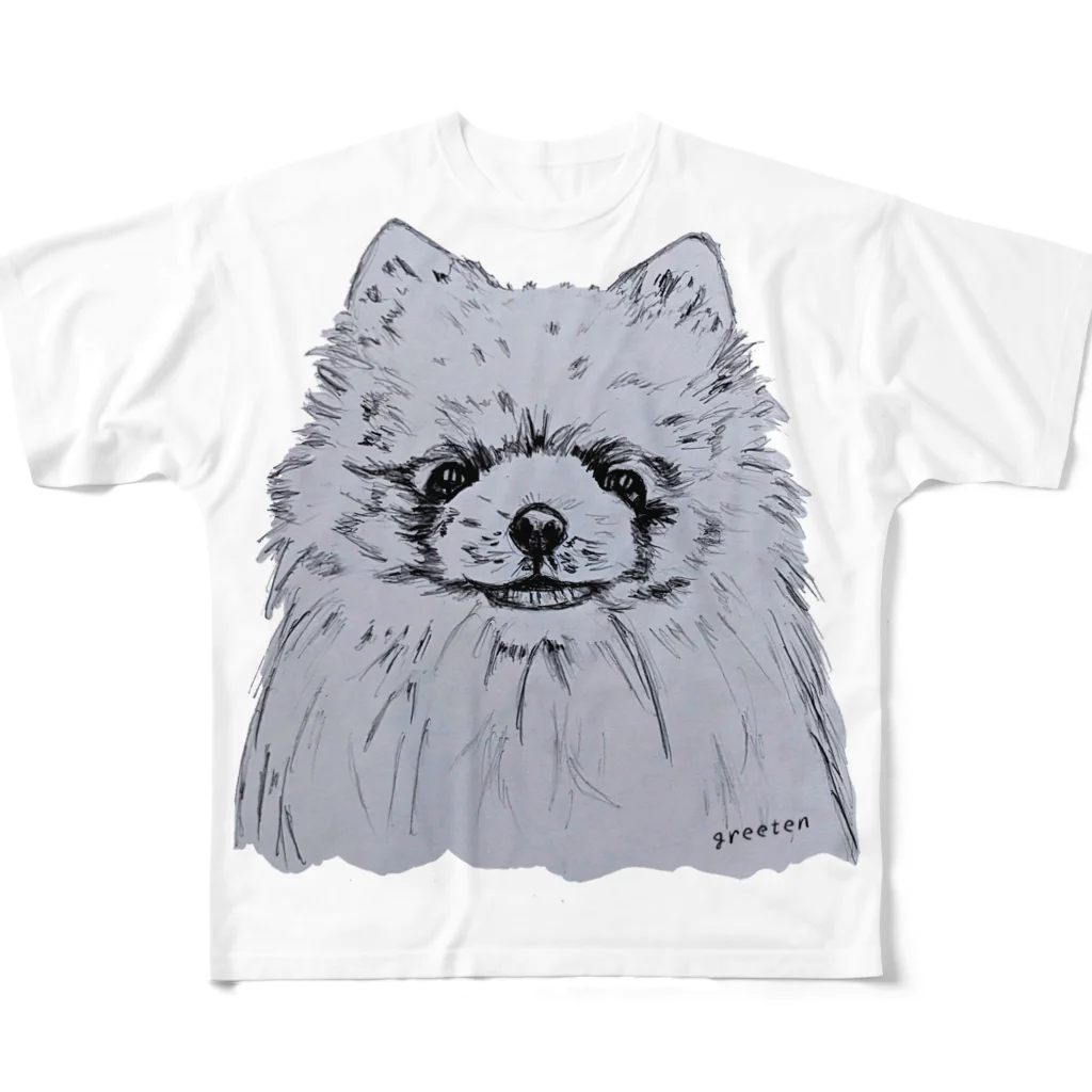 greetenのポメラニアン　アート犬 All-Over Print T-Shirt