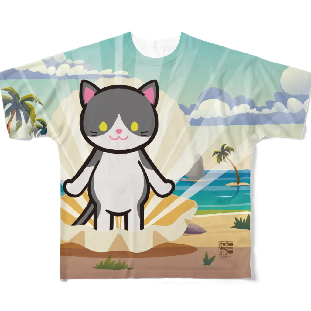 にこねこ【保護猫の保育園】のホタテ（ヴィーナス風）フルグラフィックTシャツ フルグラフィックTシャツ