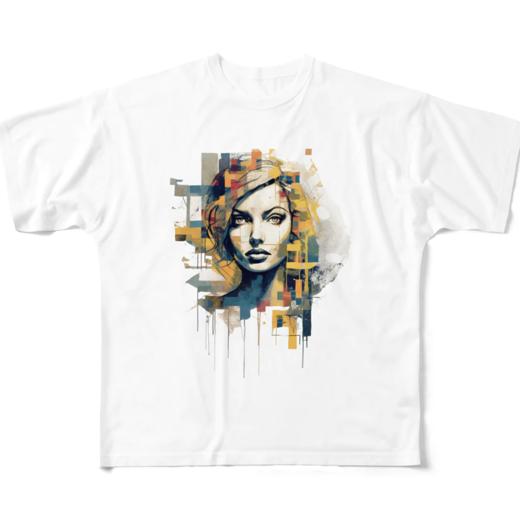 デジタルキャンバスのミックスメディアコラージュ フルグラフィックTシャツ