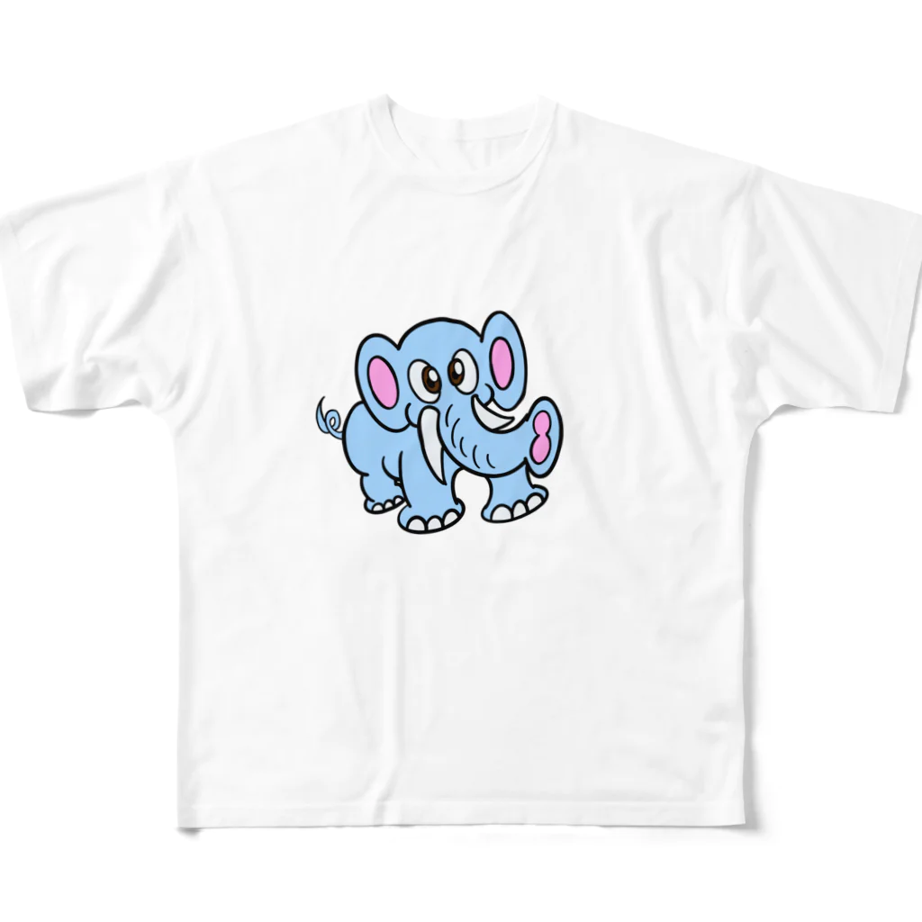 じゅうに（Jyuuni）の0001・青いぞうさん（じゅうにブランド） All-Over Print T-Shirt