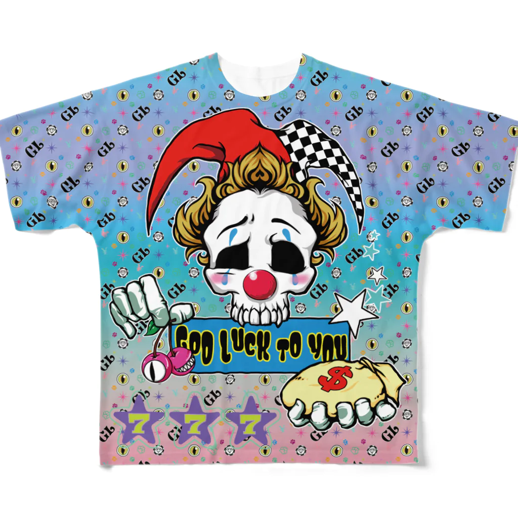 GOD LUCK💀to youのPOPピエロ総柄Ｔシャツ All-Over Print T-Shirt