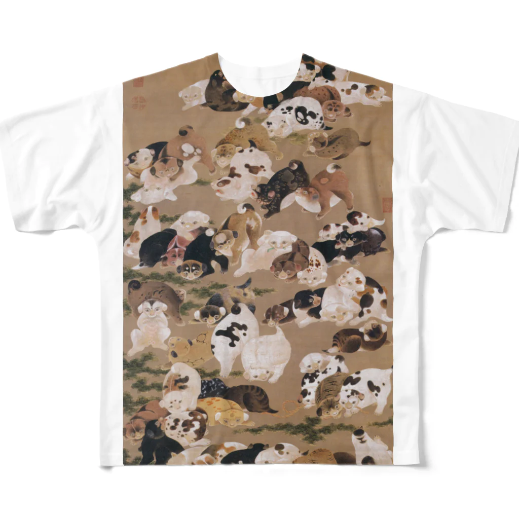 アニマル四字熟語の豪華な犬のパレード！伊藤若冲の「百犬図」 フルグラフィックTシャツ