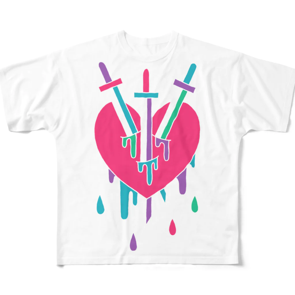 日本どうぶつの会のタロット「THREE of SWORDS.(ソードの３)」フルグラフィックTシャツ フルグラフィックTシャツ