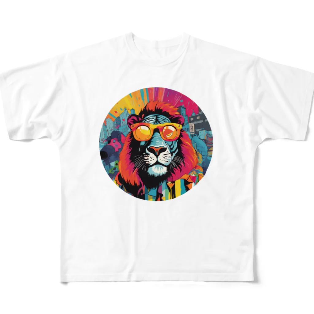 shirokumagohanのサングラスのライオンさん フルグラフィックTシャツ