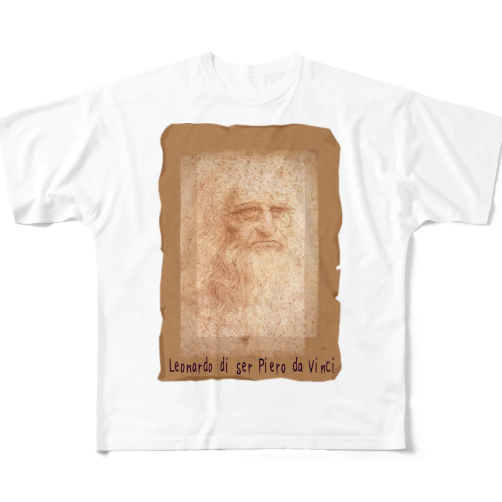 アニマル四字熟語のレオナルド・ダ・ヴィンチ　絵画アートシリーズ　自画像 All-Over Print T-Shirt