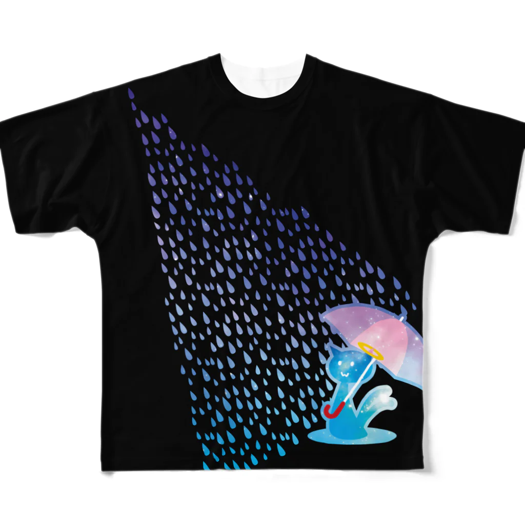 猫神商店の雨降りきゃっと All-Over Print T-Shirt