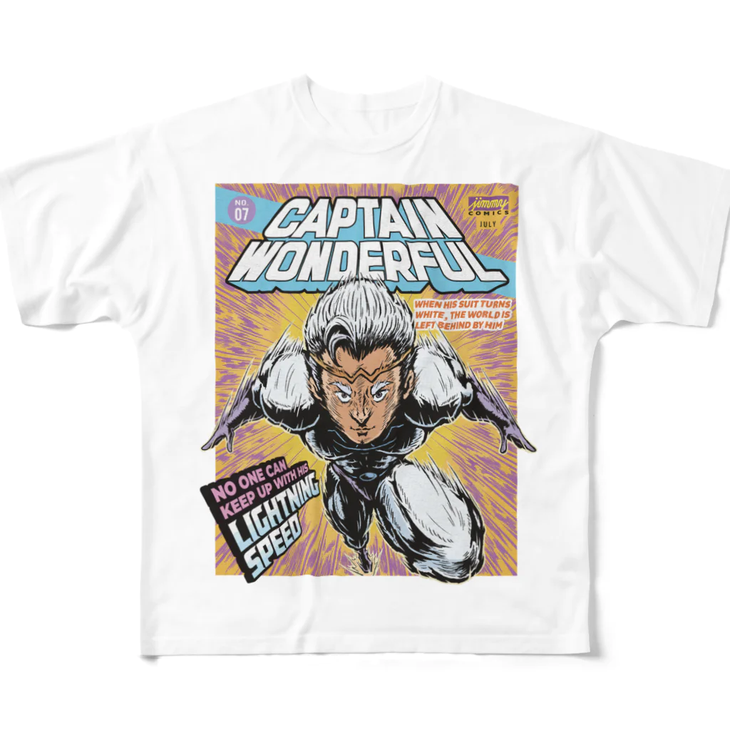 jimmy COMICSのキャプテンワンダフル comic cover T LIGHTNING フルグラフィックTシャツ