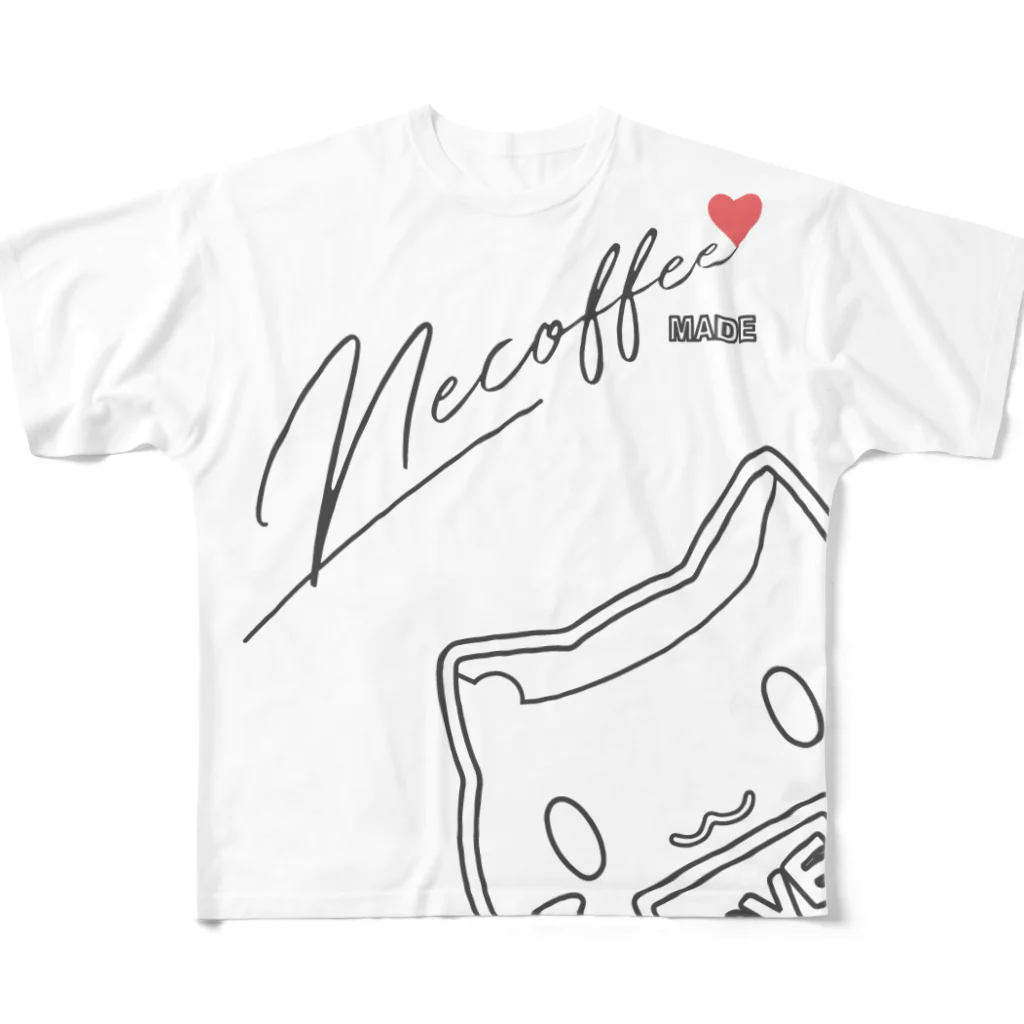 necoffeeのTシャツペット、ネコーヒーLOVEぃちゃん❤️ フルグラフィックTシャツ