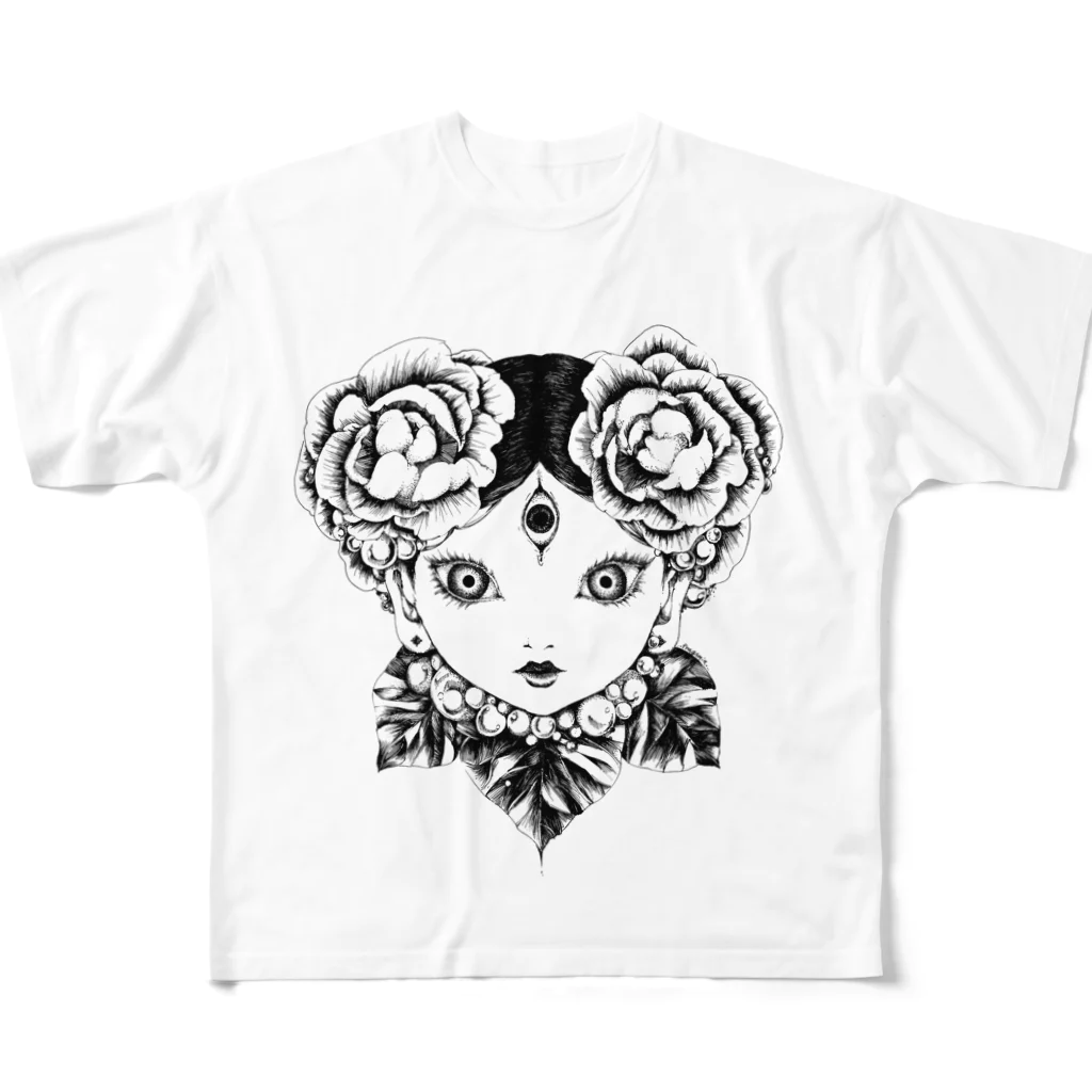 shangri-la-f の多眼少女 フルグラフィックTシャツ