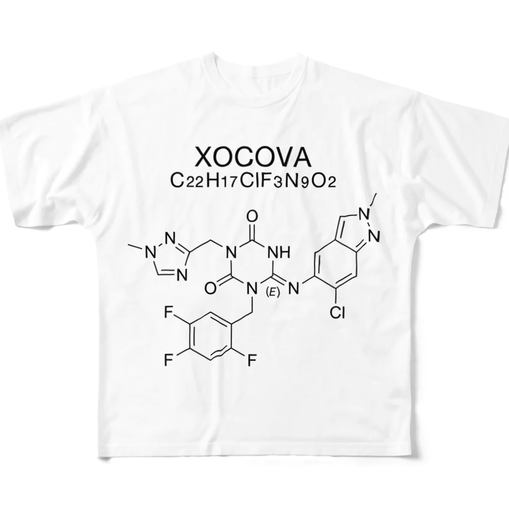 DRIPPEDのXOCOVA C22H17ClF3N9O2-ゾコーバ-(Ensitrelvir-エンシトレルビル-) フルグラフィックTシャツ