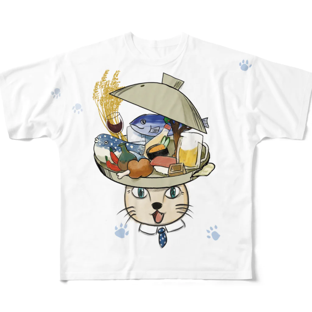 たべものラジオ「食を面白く学ぶ」のたべ猫 ② All-Over Print T-Shirt