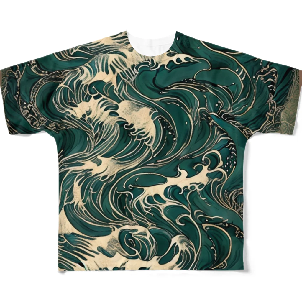 流水*ryu-sui@NFT AIartist/流浪人の彩波〜Ayanami〜Coloring Waves All-Over Print T-Shirt