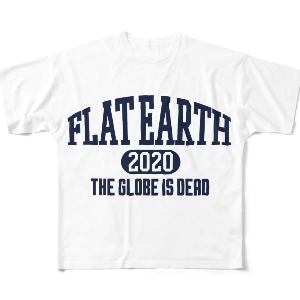 Mappila SHOPのカレッジ風(ネイビー)　フラットアース FLATEARTH All-Over Print T-Shirt