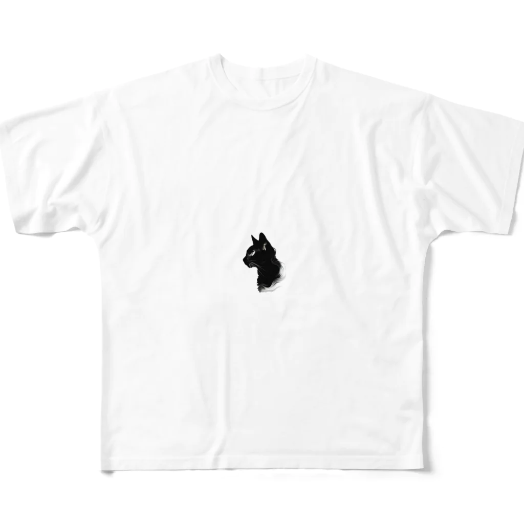 GreyGlamの横向き黒猫 フルグラフィックTシャツ