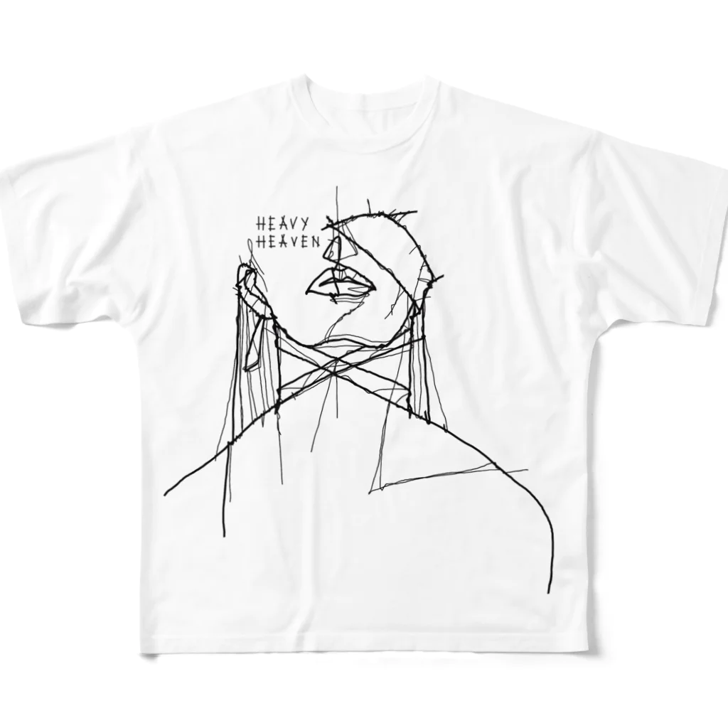 ツガイツツのヘビーヘヴン2 HEAVY HEAVEN　針金アート風イラスト　モノクロ All-Over Print T-Shirt