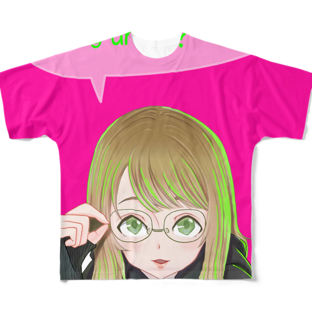 モダンラヂオの【メガネガール】 フルグラフィックTシャツ