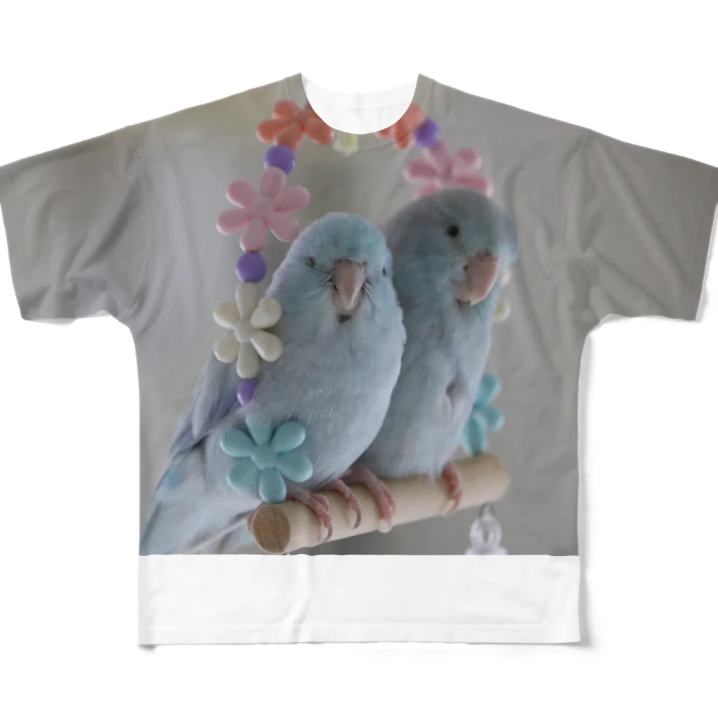 ap330julieのインコ兄妹ポッケとヘブン フルグラフィックTシャツ