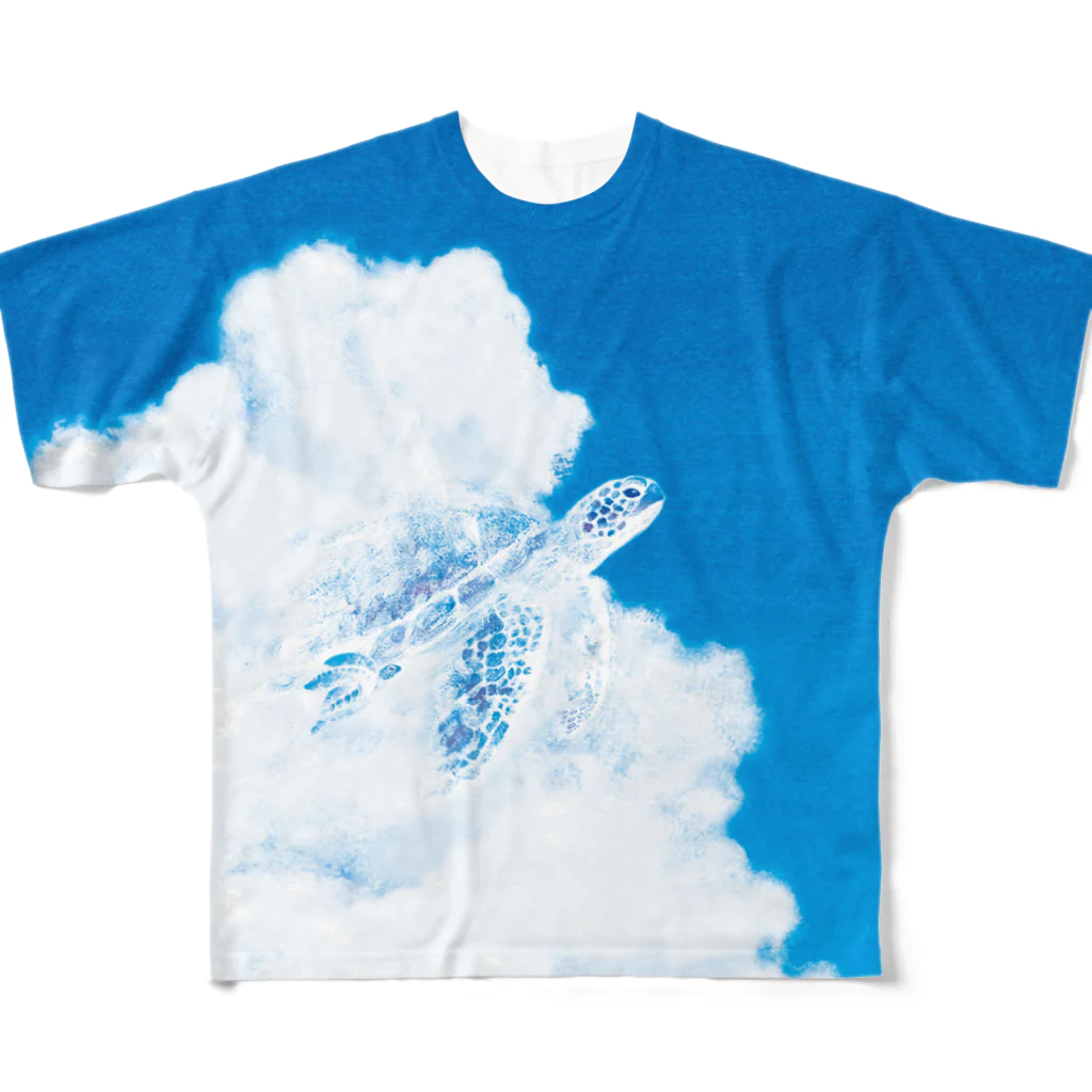 めろんぽっぷのお店だよの夏雲、ウミガメが泳ぐ。 フルグラフィックTシャツ