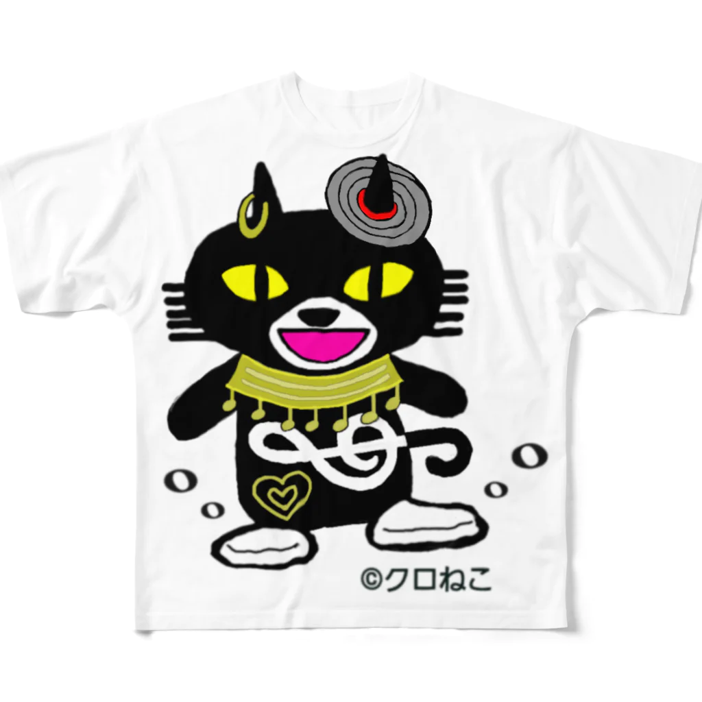 クロねこアワにゃん🐱のバステトβ背面癒し亭(透過) All-Over Print T-Shirt
