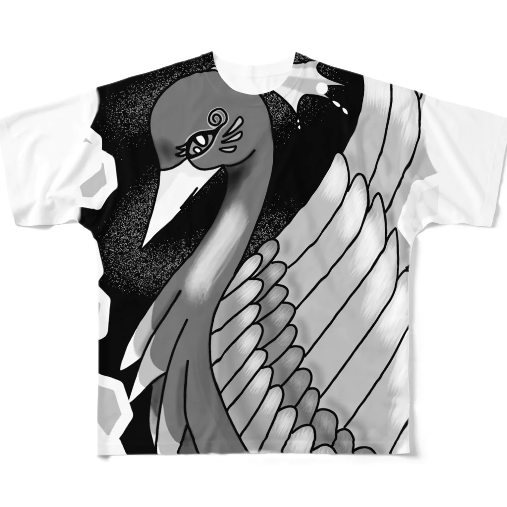 greetenの不死鳥アート　モノクロ All-Over Print T-Shirt