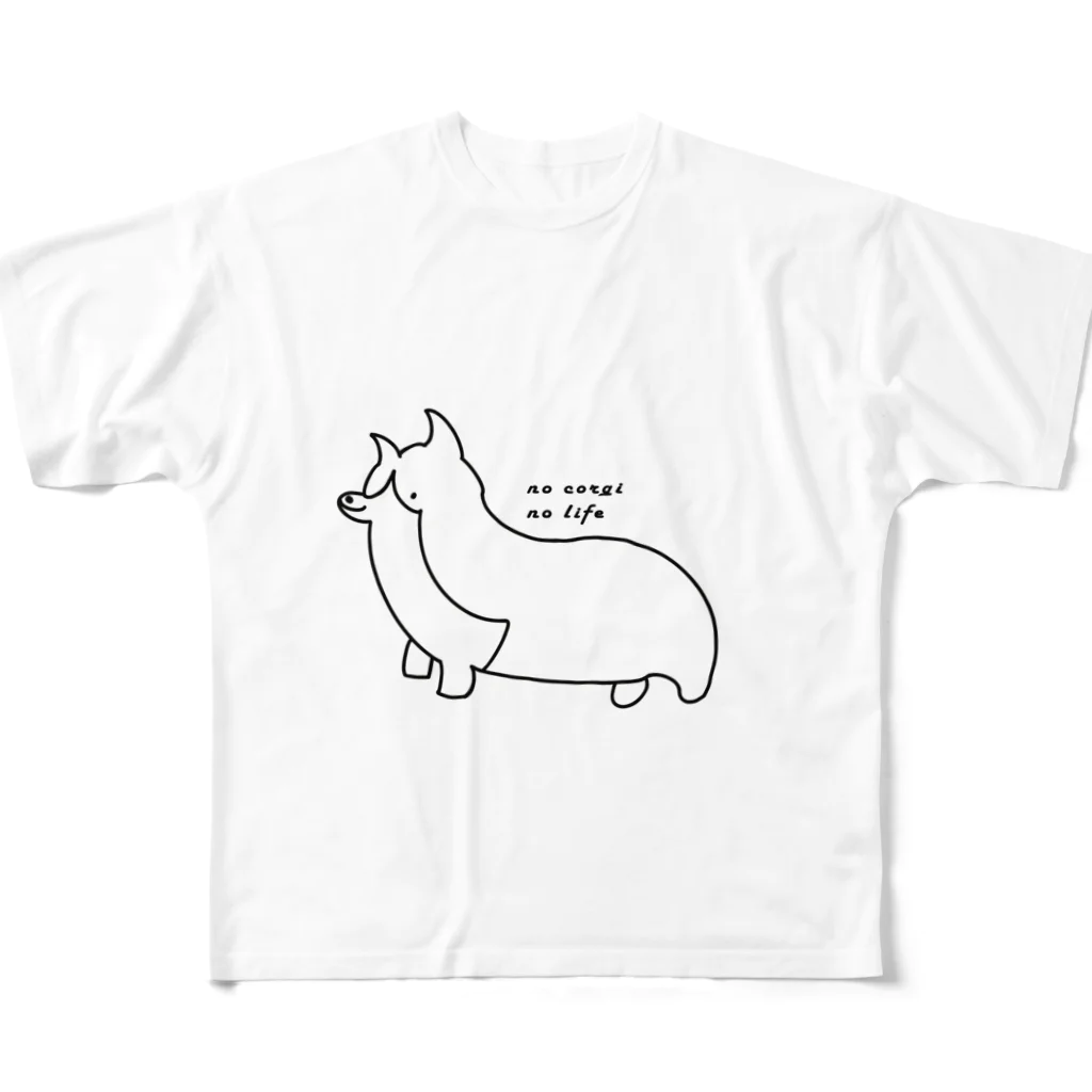 rumaimoのno corgi no life フルグラフィックTシャツ