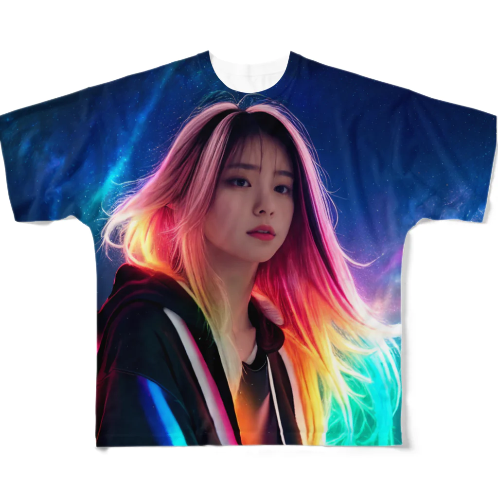 僕は大丈夫のショップのneon hair girl #08 All-Over Print T-Shirt