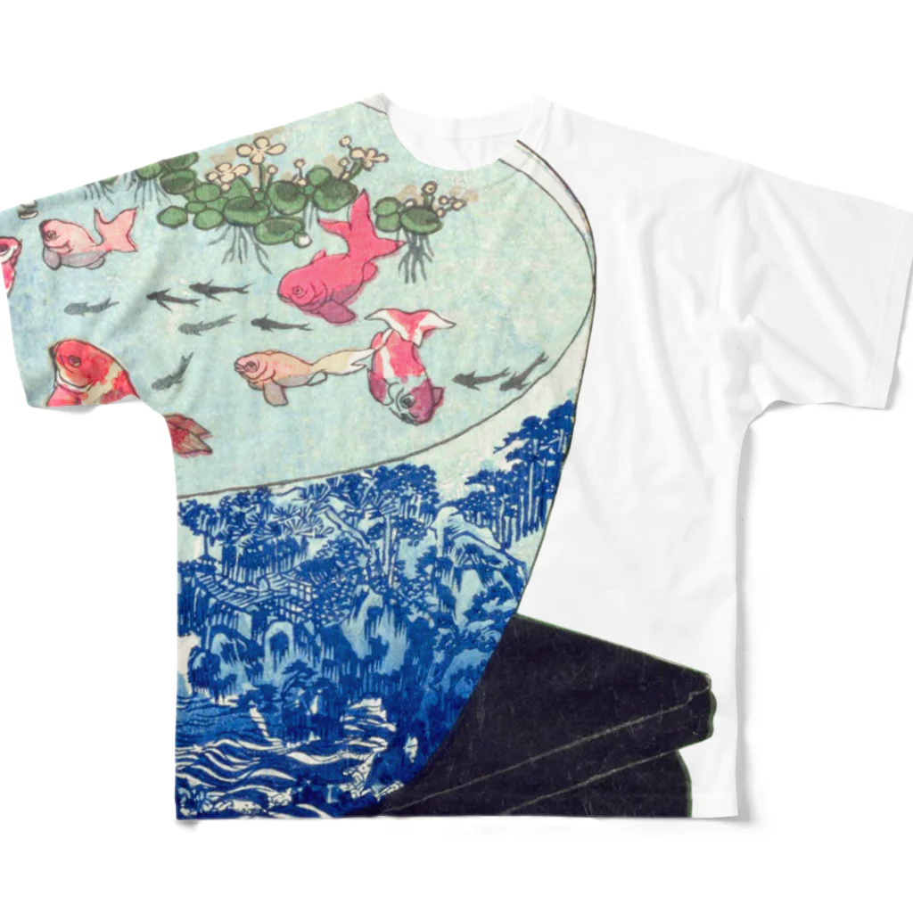 浮世絵ショップ のどぐろ　UKIYOE SHOP NODOGUROの金魚　あつまけんしみたて五節句 / Atsumaken Shimitate Gosekku All-Over Print T-Shirt