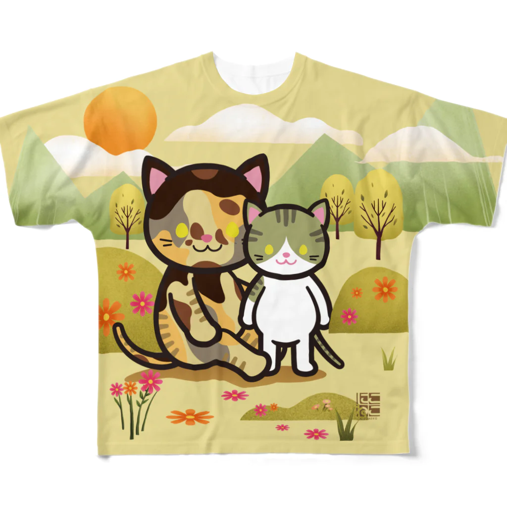 にこねこ【保護猫の保育園】のうずらトントン【ピクニック】フルグラフィックTシャツ フルグラフィックTシャツ