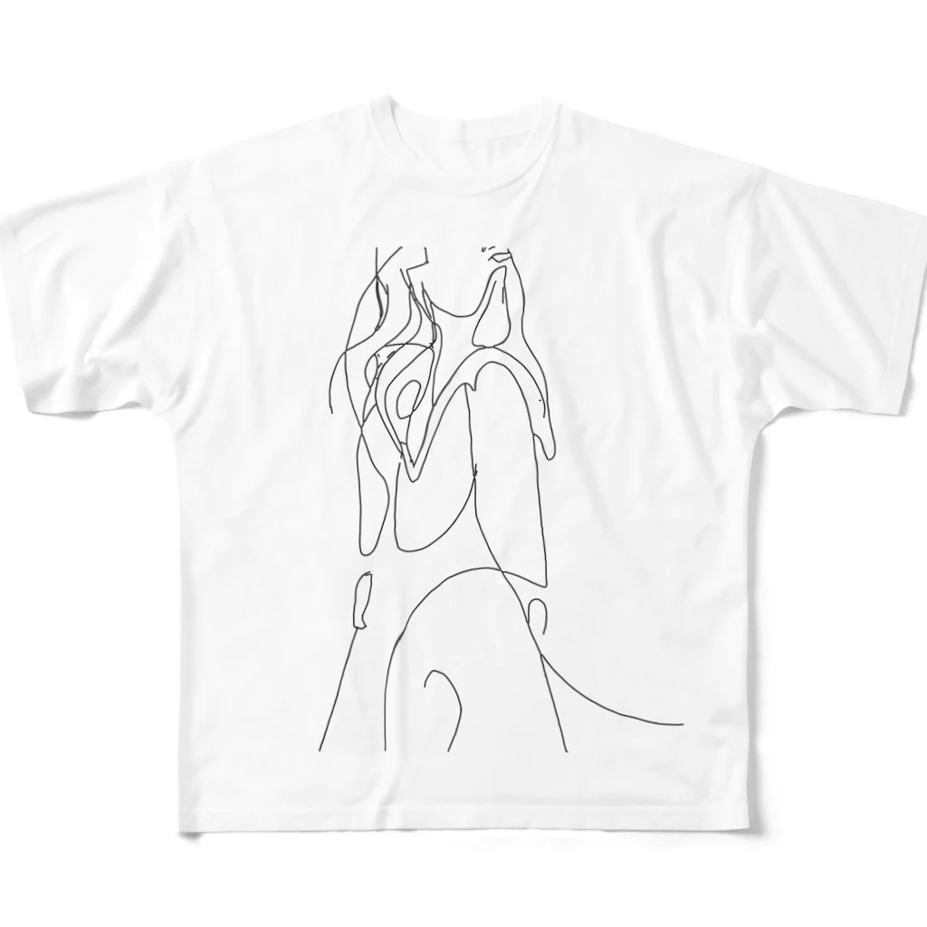 Pridex DesignのミニマリストなT-シャツ：見上げる女性 フルグラフィックTシャツ