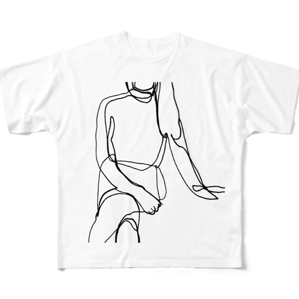 Pridex DesignのミニマリストなT-シャツ：座る女性その１ フルグラフィックTシャツ