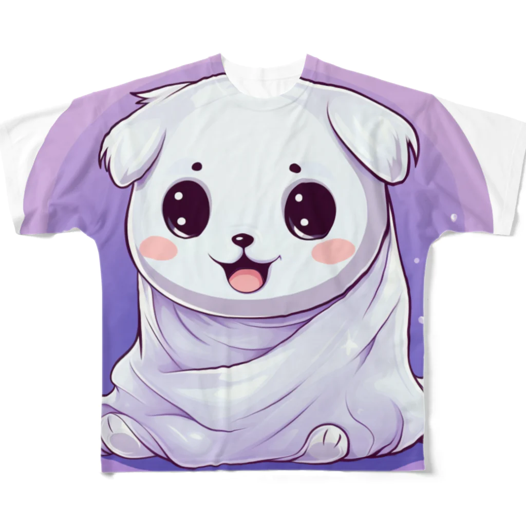 Vasetti_pressのオバケ子犬 フルグラフィックTシャツ