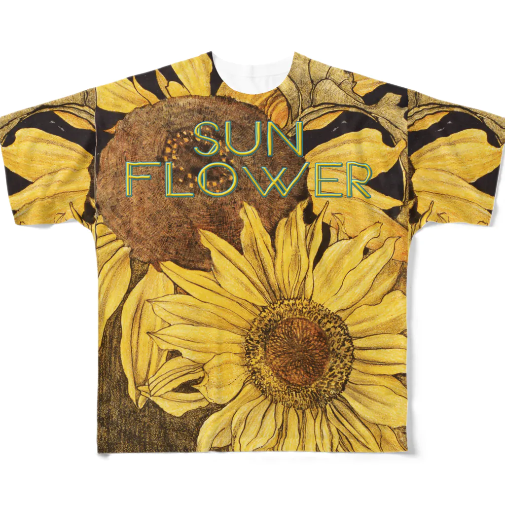 PALA's SHOP　cool、シュール、古風、和風、のsunflowerー向日葵 All-Over Print T-Shirt