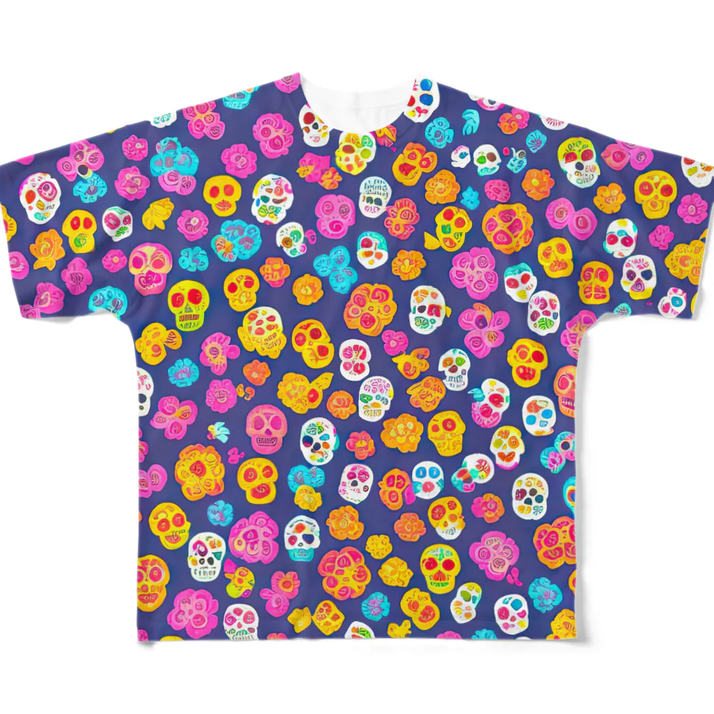 R&N Photographyのシュガースカルのかわいいカラフルなパターンのフィギュア All-Over Print T-Shirt