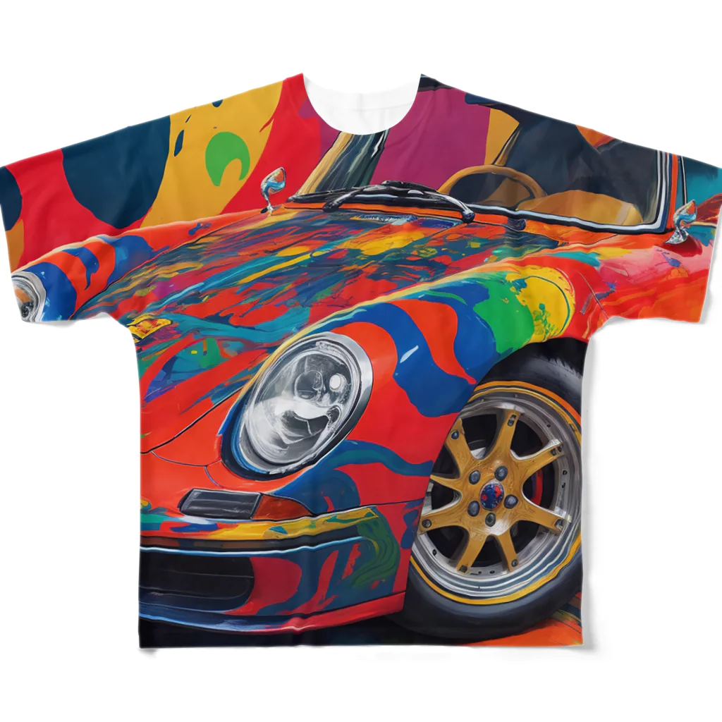 Infiniti_Dreamerのペイントまみれのビンテージ車 フルグラフィックTシャツ