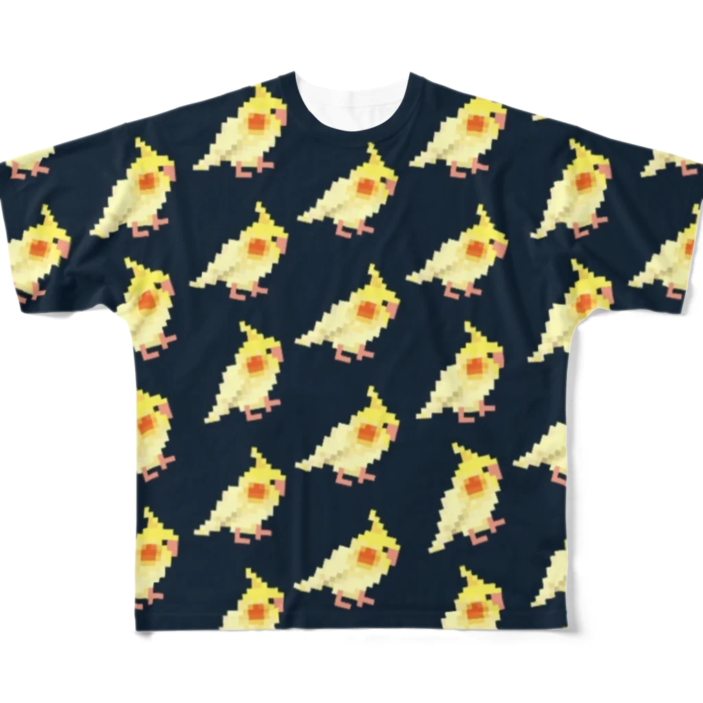 ブティック萌のオカメインコちゃん、いっぱい！(ネイビー) All-Over Print T-Shirt