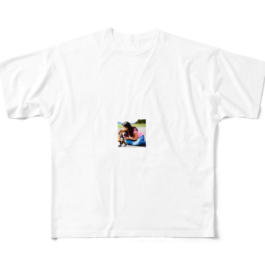 テルのビジネス大学のショップの可愛い犬と少女 All-Over Print T-Shirt