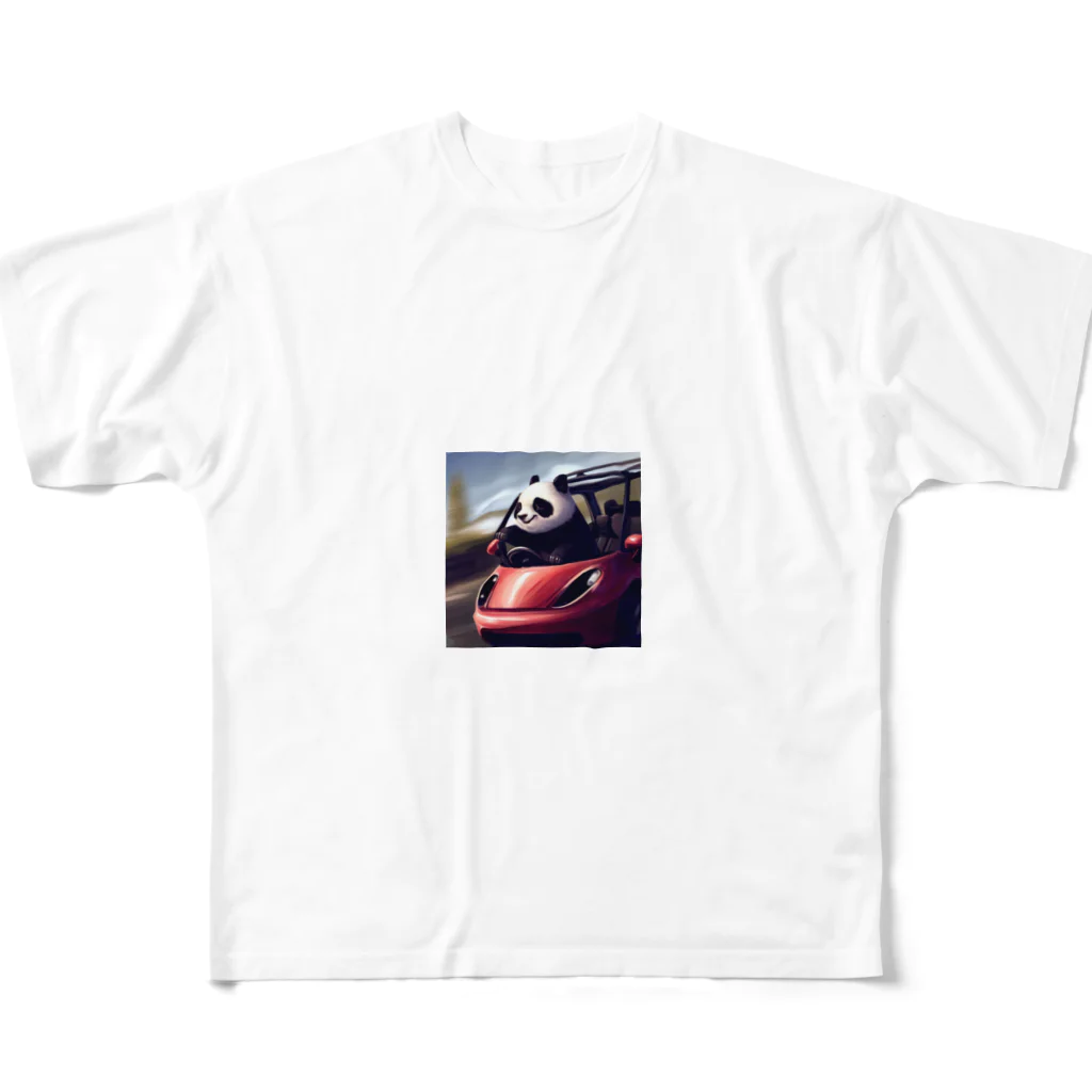 Shiba_IncのPanda driving a car（車を運転するパンダ） All-Over Print T-Shirt