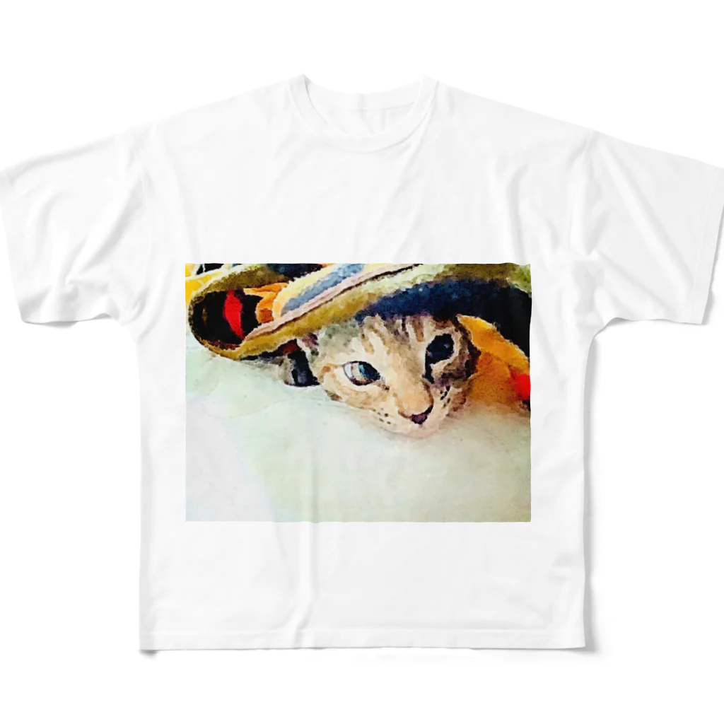 コハクのブランケットからひょっこりニャンコ🐱 All-Over Print T-Shirt