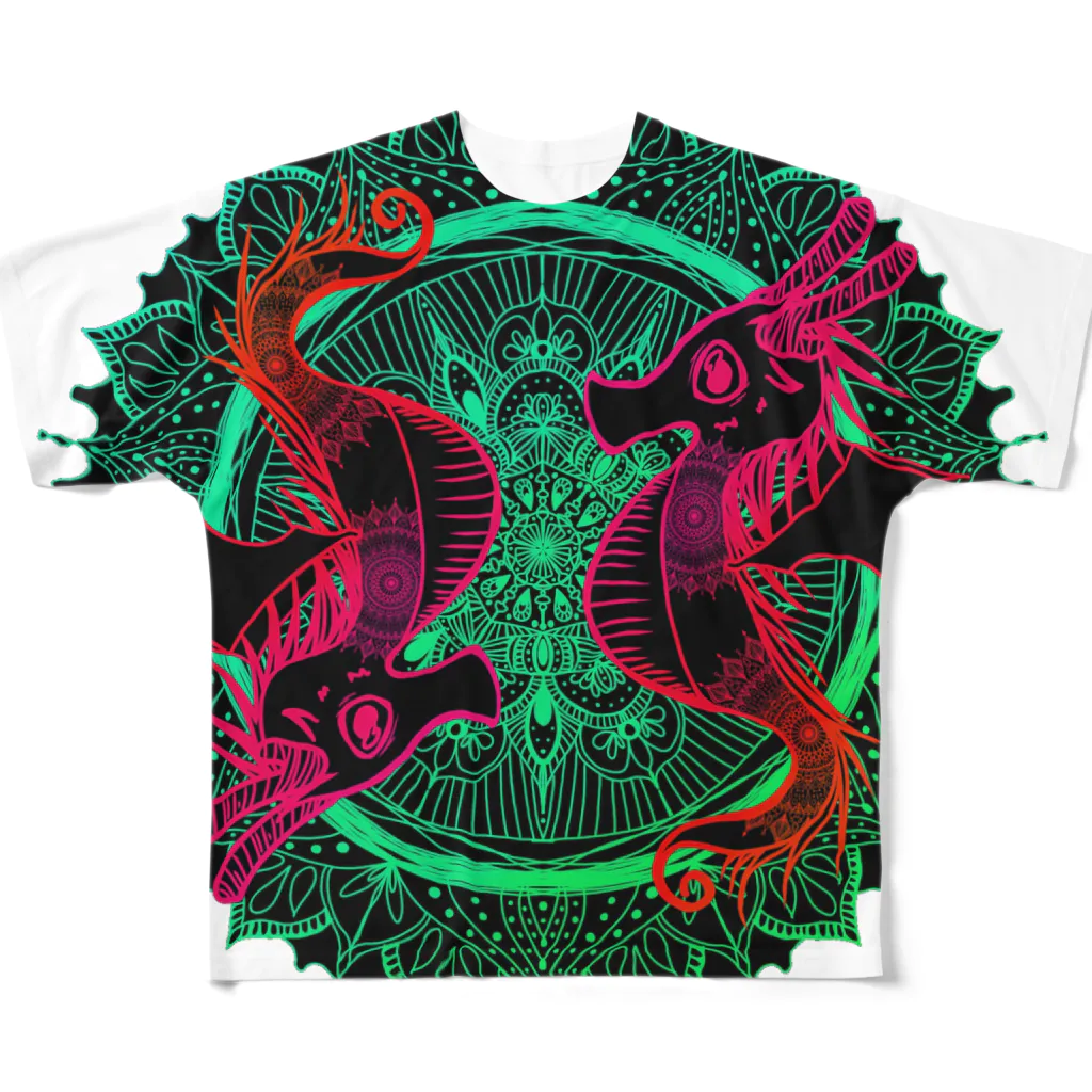 ﾈﾓﾌｨﾗのタツノオトシゴ 曼荼羅 陰陽 All-Over Print T-Shirt