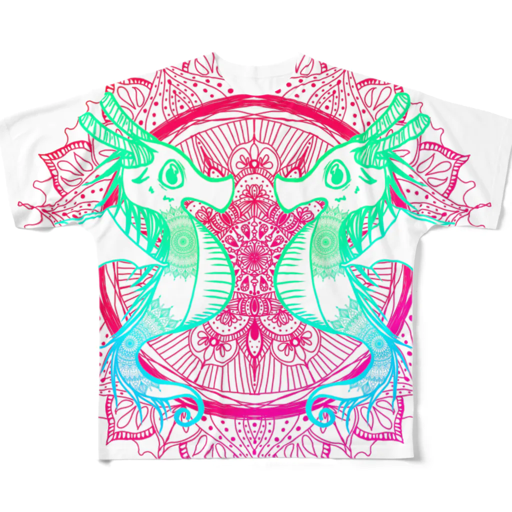 ﾈﾓﾌｨﾗのタツノオトシゴ 曼荼羅 白 All-Over Print T-Shirt