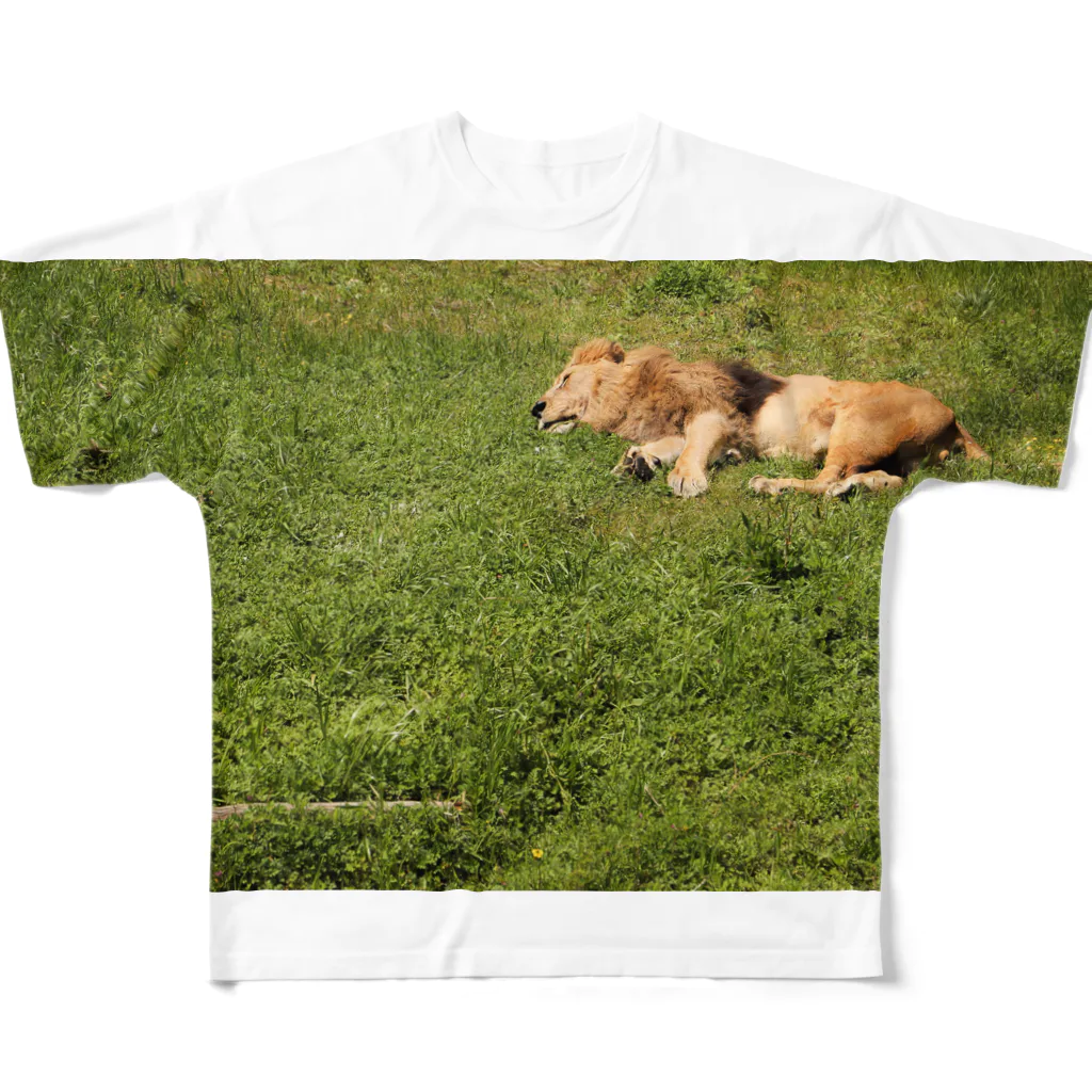 kamakiri3の草原のライオン フルグラフィックTシャツ